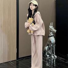 运动时尚休闲学院风卫衣外套套装女秋装加绒搭配一整套小个子