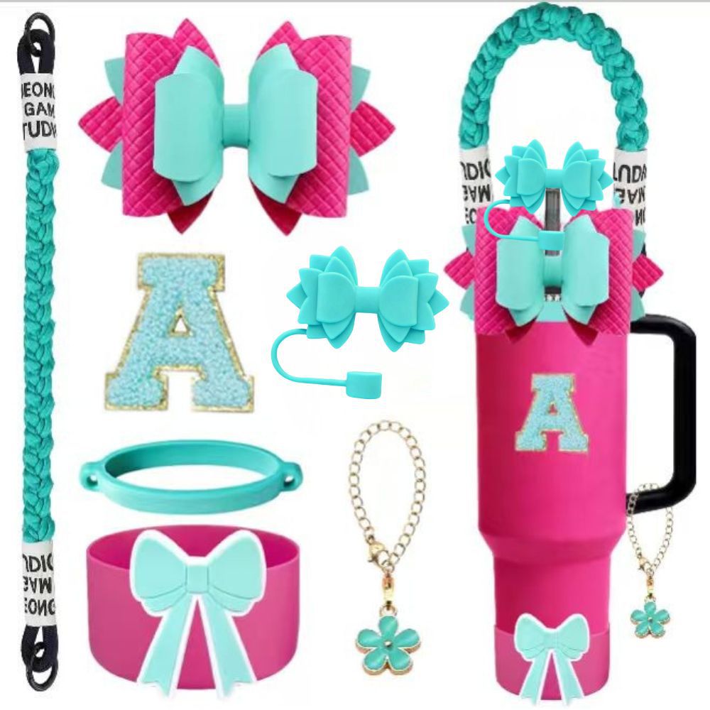 Accesorios de taza Stanley colgante de cuerda de mano flor de silicona gorra de paja de peluche colgante de taza cadena de taza de color cubierta de taza
