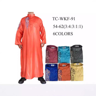 Overseas Hot-selling mercerized velvet shiny long-sleeved Arabian robe with exquisite embroidery and small stand-up collar mixed color men's clothing
