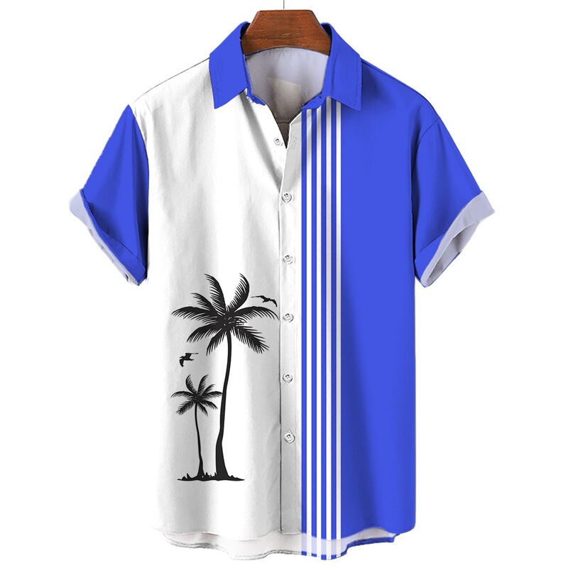 European and American Fashion Trends, Fashionable, Simple, Versatile, Casual, High-Quality Short-Sleeved Shirt with Coconut Tree Pattern European and American Fashion Trends, Fashionable, Simple, Versatile, Casual, High-Quality Short-Sleeved Shirt with Coconut Tree Pattern