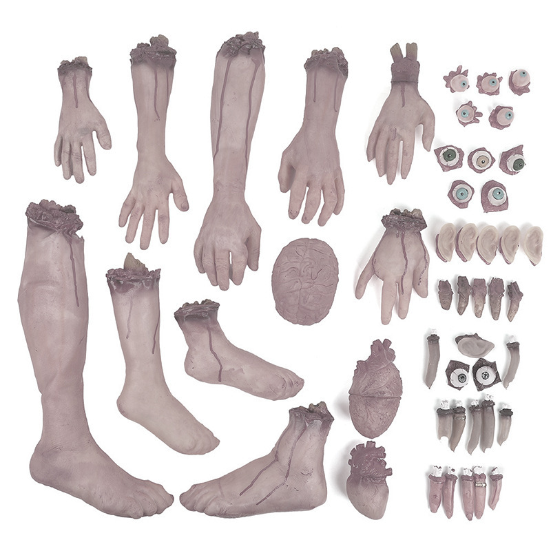 Halloween Severed Hands and Feet, Ghost Festival Prank Realistic Skeleton Hand, Blood-Stained Prank Props for Performance Venue Decoration