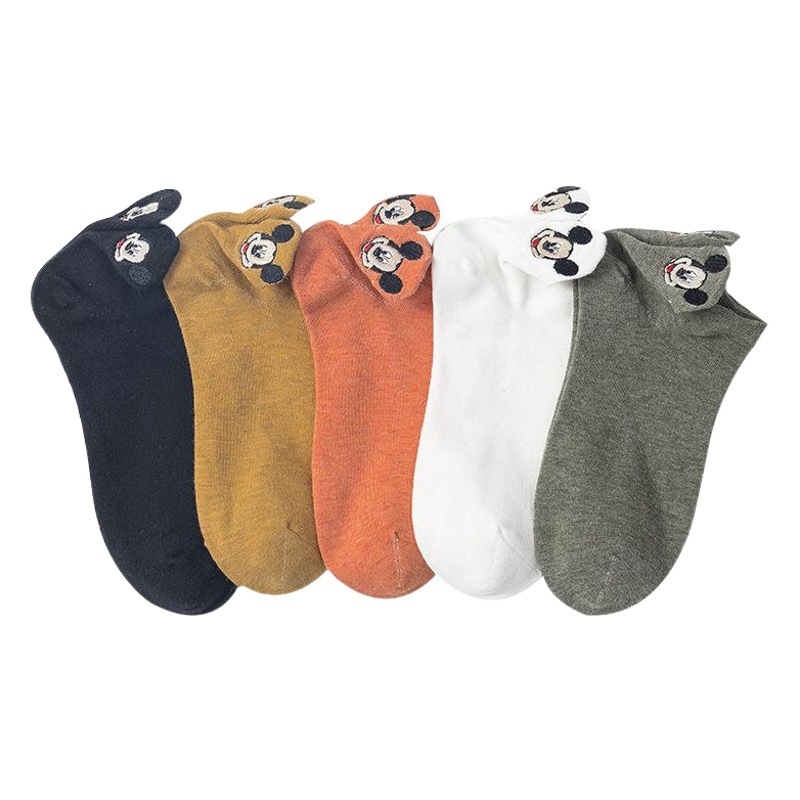 Primavera y verano nuevos calcetines japoneses de Mickey Mouse bordados calcetines de tobillo de las mujeres de color sólido de corte bajo calcetines de corte bajo en stock
