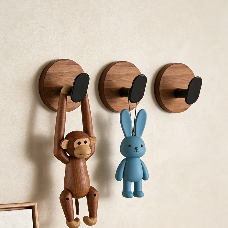 Walnut Wood No-Drill Hook with Strong Adhesive Wall Mount for Clothes, Behind Door, Kitchen, Bathroom Storage Hook Walnut Wood No-Drill Hook with Strong Adhesive Wall Mount for Clothes, Behind Door, Kitchen, Bathroom Storage Hook