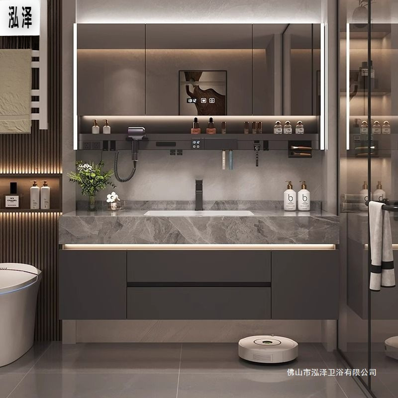 New Bathroom Cabinet Slate Seamless Ceramic Basin Light Luxury Bathroom Multi-Functional Washbasin Cabinet Combination Bathroom Simple New Bathroom Cabinet Slate Seamless Ceramic Basin Light Luxury Bathroom Multi-Functional Washbasin Cabinet Combination Bathroom Simple