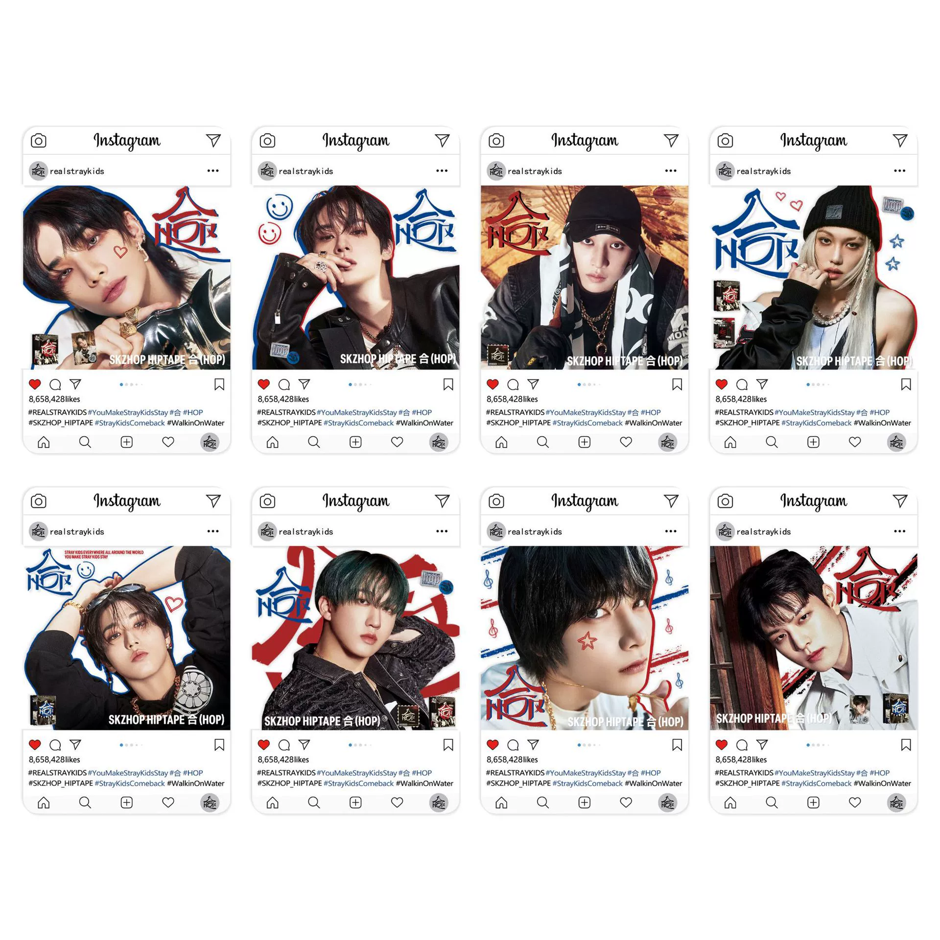 Прозрачный набор фотокарт из ПВХ (StrayKids), 8 карточек, 8.5×5.3 см, упакованы по отдельности в OPP