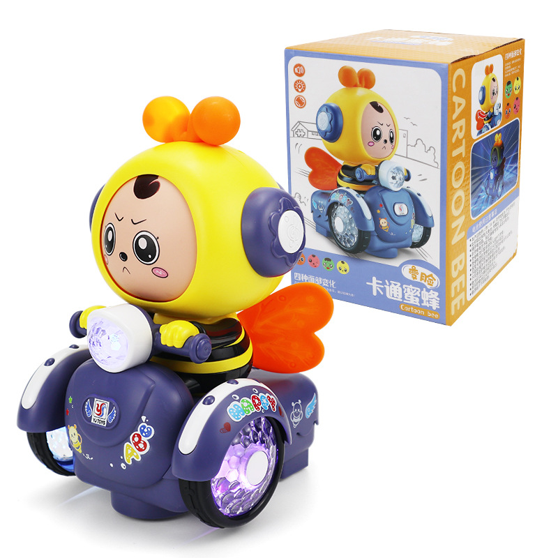 Envío gratuito cara cambiante dibujos animados abeja juguete eléctrico para niños coche luz música universal rueda TikTok Net puesto de mercado nocturno rojo