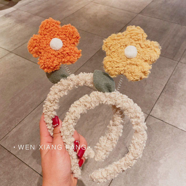 ins bandero creativo cordero flor de peluche bandero de cabello para mujeres red rojo lavado de cara banda de cabello adorable universal fuera de la cabeza de cabello