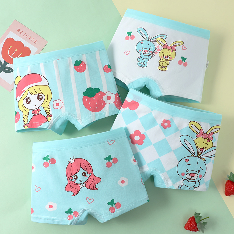 Popular Cartoon Cute Girl Boxer Briefs Kindergarten Children's Underwear Cotton Non-Fluorescent Comfortable Boxer Briefs for Girls