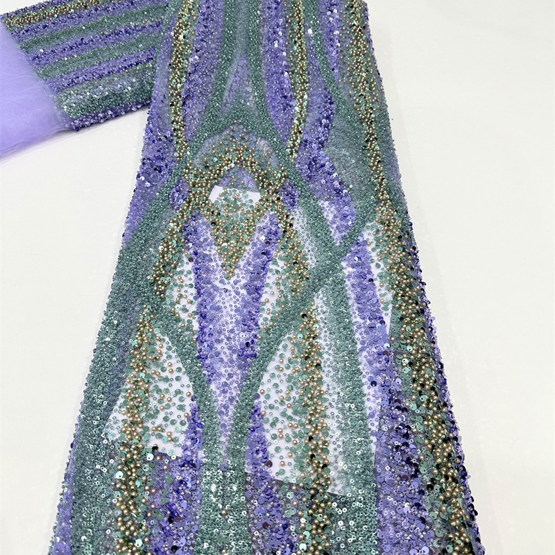 Tejido de sequilla tubo de cuentas bordado red de hilo inferior bordado cuentas de rendimiento ropa de vestido de ropa de niños tela bordado tridimensional bordado image 6