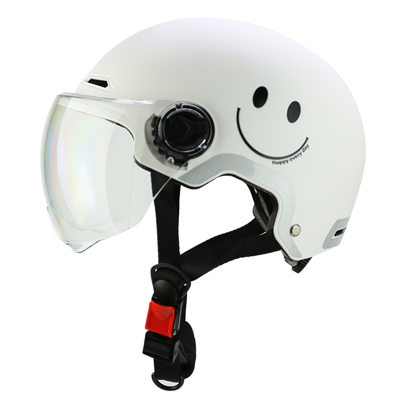 Universal – New White Motorcycle Motosiklet kaskı (dəbilqə) - 3c-transparent-short-visor-matte-white-smiley-face-l