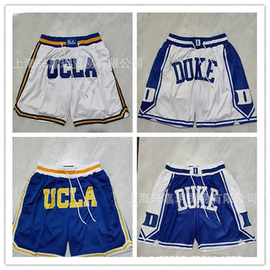 Ncaa Duke University Shorts with Duke Letter Embroidery Pocket, Sports Casual Five-Point Shorts, Basketball Shorts