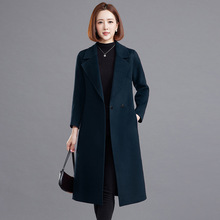 双面手工100羊毛大衣女妈妈简约国风宽松大码手工毛呢品质长外套