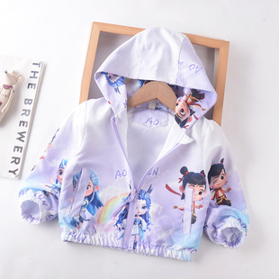 Boys' and Girls' Autumn 2025 New Stylish Children's Cartoon Nezha Windbreaker Hooded Jacket Wholesale