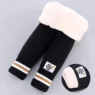 A pair of winter girls fleece-lined cotton pants children's winter outer wear thick pants baby girls three layers of cotton warm pants