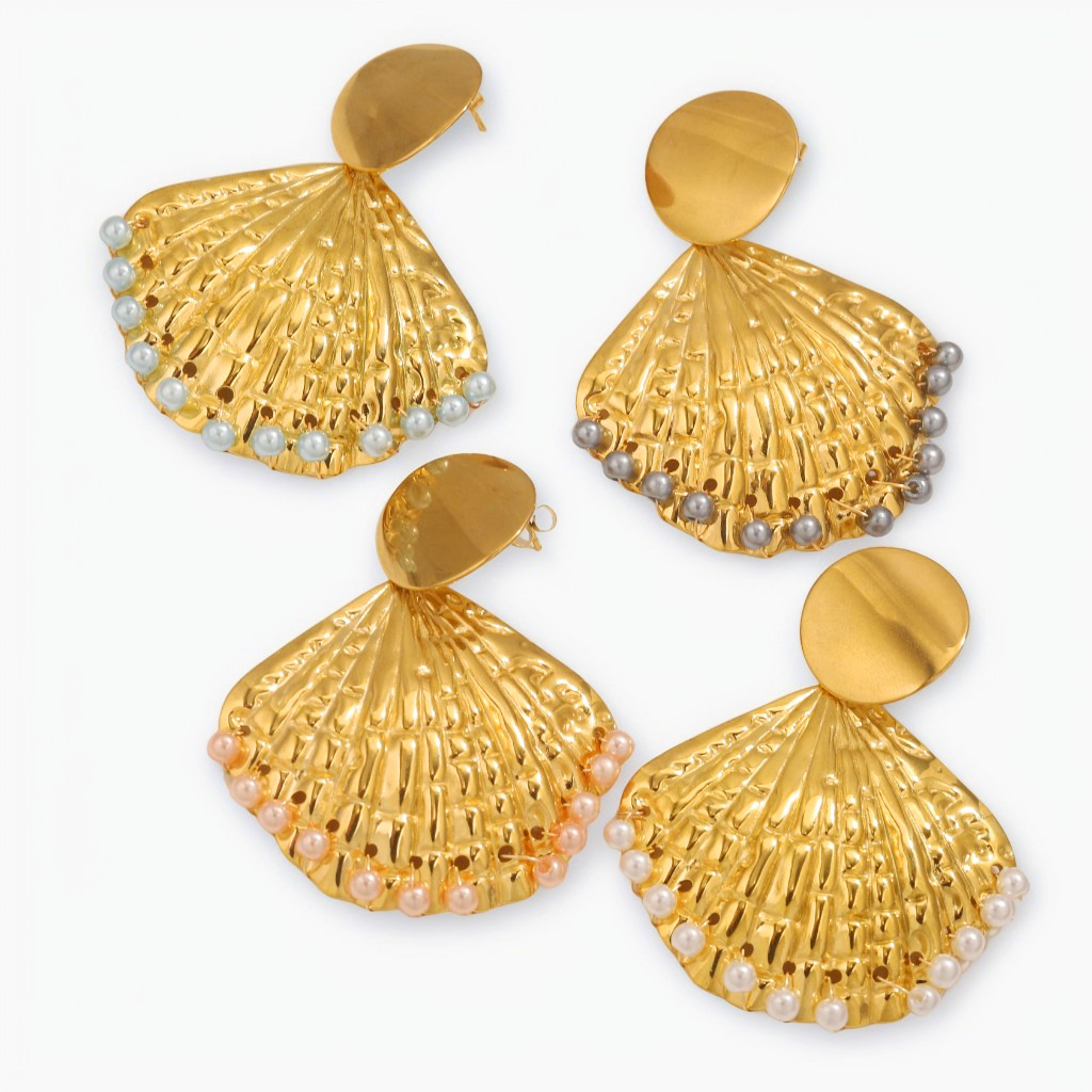 304 Stainless Steel Material 1 Pair Elegant Exaggerated Shell Plating 304 Stainless Steel Drop Earrings