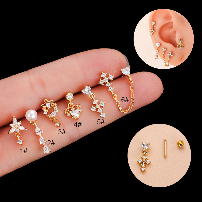 Fashion Heart Shape Metal Plating Inlay Zircon Ear Studs 1 Piece display picture 2
