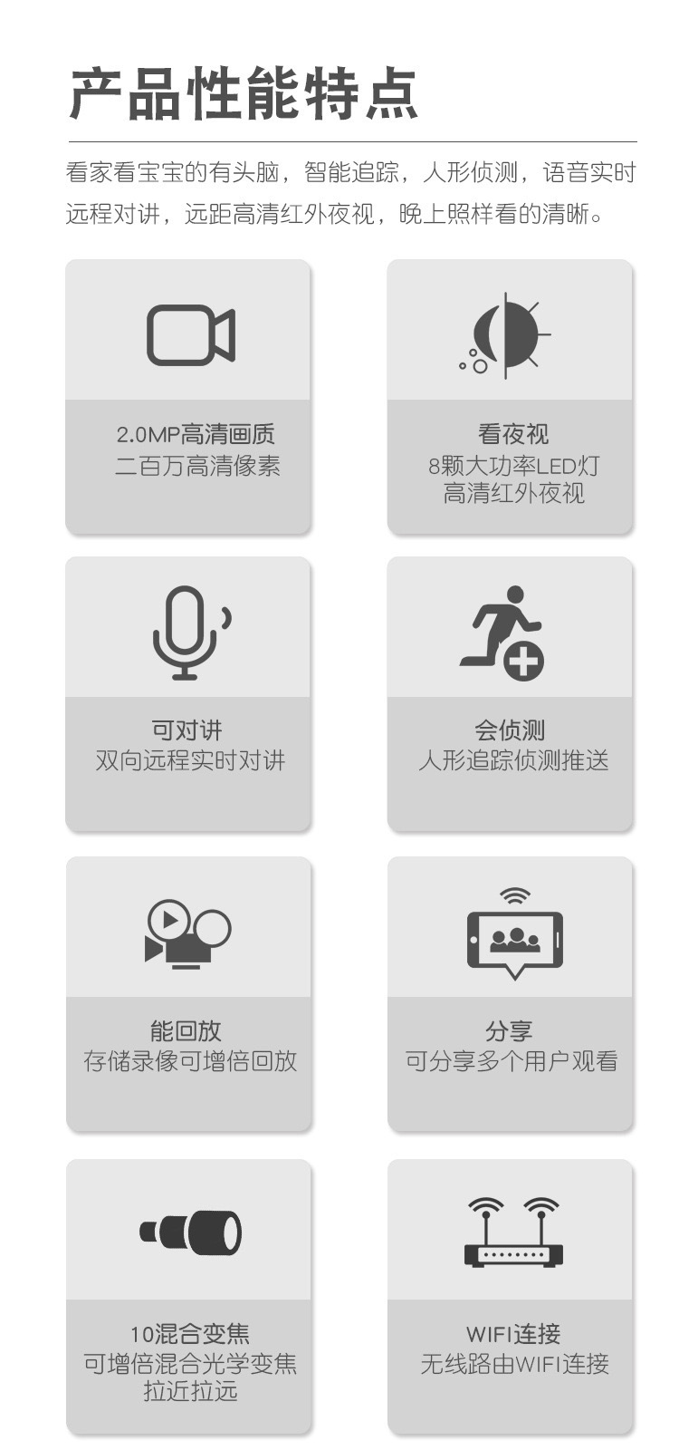 WiFi变焦摄双镜头监控器家用智能全景双目云台旋转高清夜视监控