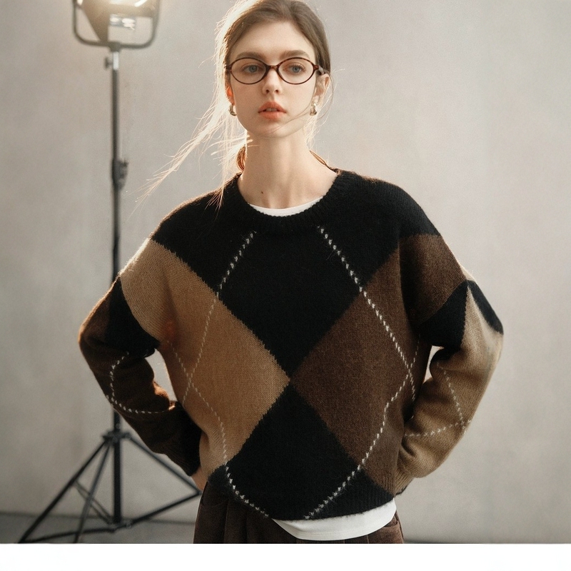 Scottish Lingge Sweater Selection Wool Sweater Vintage Maillard Lingge Sweater Autumn and Winter New Casual Sweater