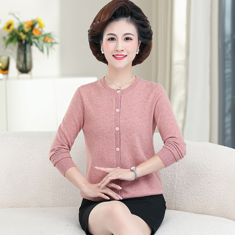 秋冬专柜高级感女装羊毛开衫外套妈妈简约时尚针织衫纯色休闲外套