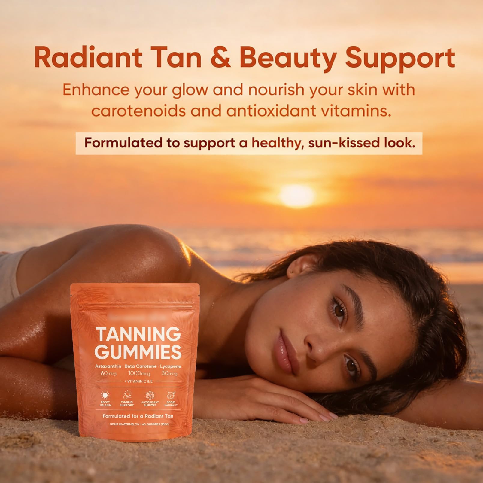 Gomitas Bronceadoras 60 Cápsulas para Bronceado Natural para Adultos
