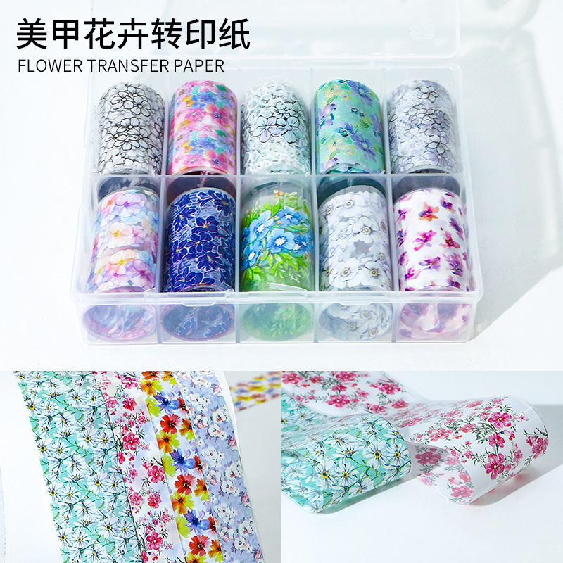 Cross-border nail flower transfer paper flower series theme stickers spring Daisy nail decals 10 mixed