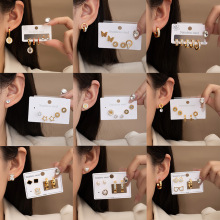 跨境不锈钢耳环爱心套装女轻奢高级感不掉色钛钢耳圈时尚百搭耳饰