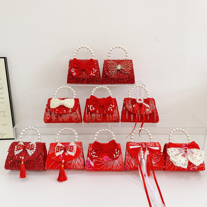 Nueva princesa bolso de perlas de Año Nuevo bolso rojo de la niña de Año Nuevo pequeño diseño de viento fragante bolso especial