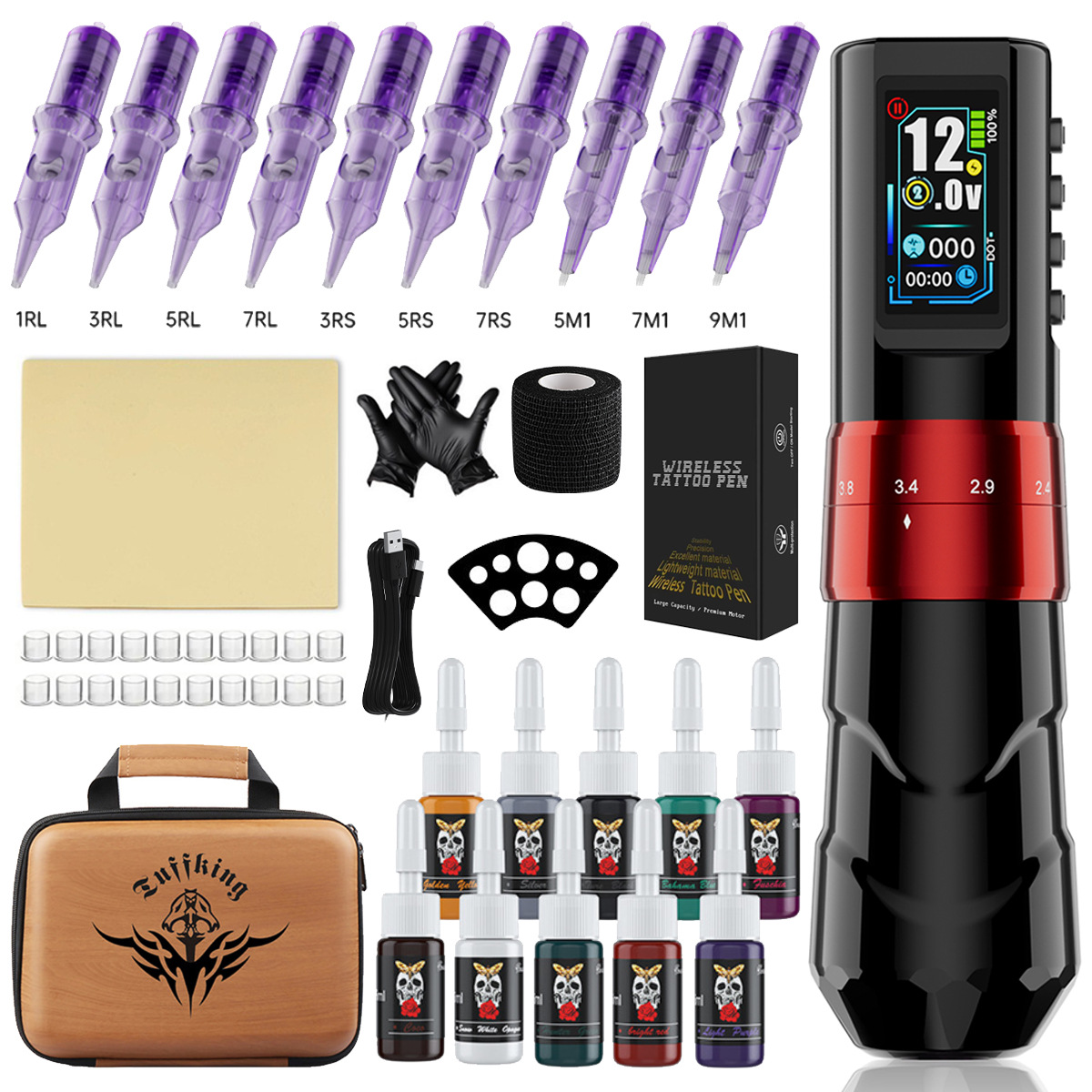 Tuffking juego de equipo de tatuaje P11 lápiz de tatuaje máquina todo en uno taza hueca inalámbrica lápiz motor línea de corte niebla image 8