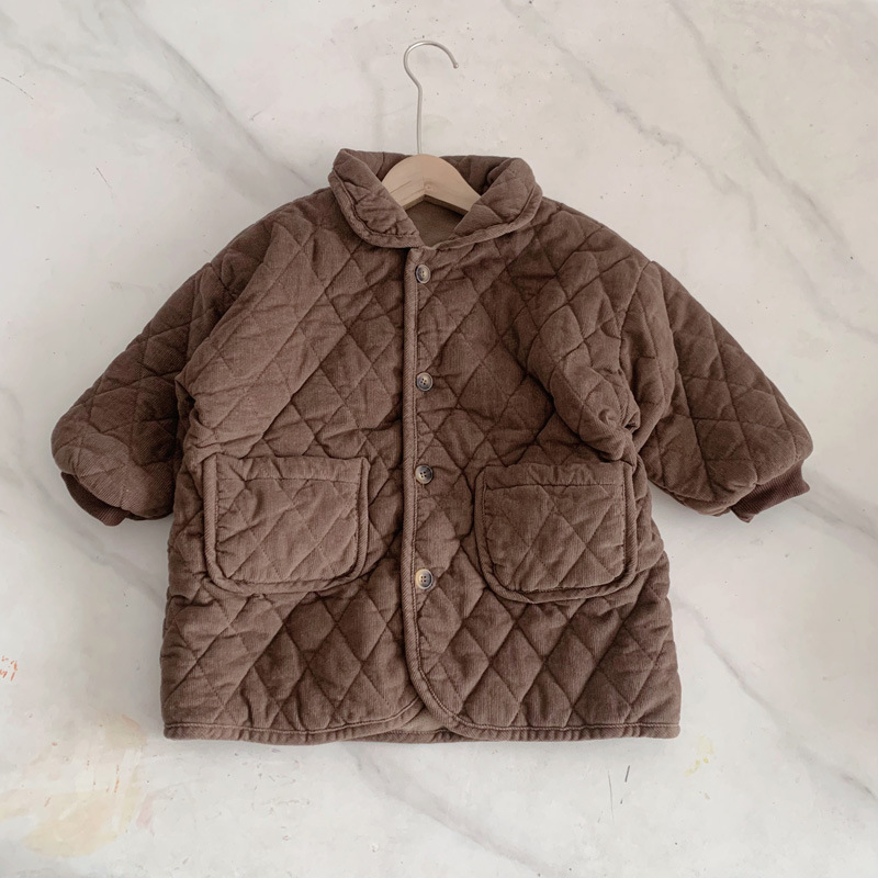 Abrigo de algodón para niños más terciopelo de longitud media de pana para niños chaqueta de algodón para niñas invierno grueso 2024 nueva chaqueta de bebé