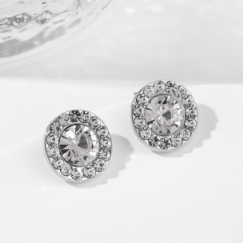 1 Pair Simple Style Round Inlay Alloy Zircon Ear Studs display picture 1