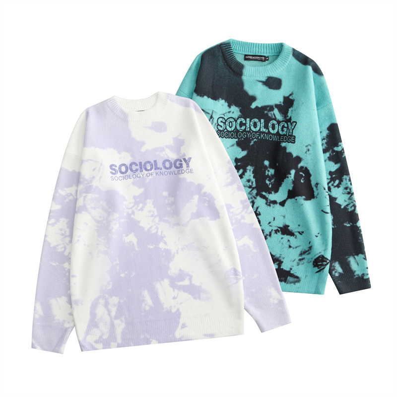 HeyHenry 情侣毛衣宽松秋冬新款韩版女洋气扎染落肩袖软糯针织衫|ms