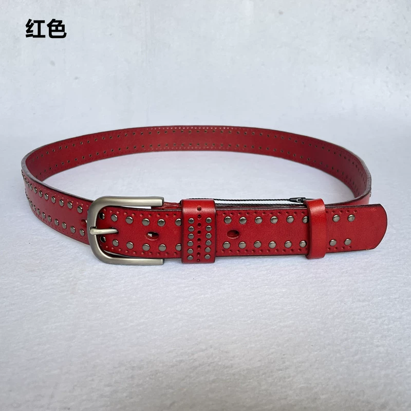 Leather retro belt, cowhide, punk style