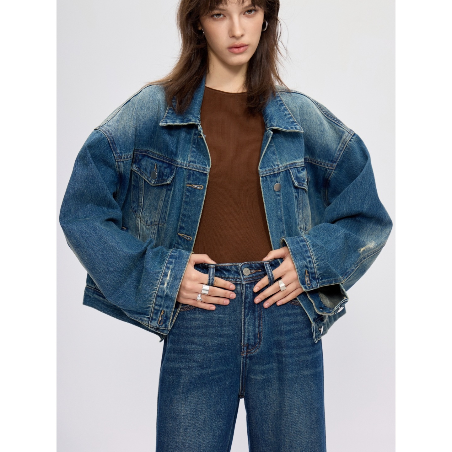 【High Quality】Washed Vintage Loose Short Jacket for Women 2026 Spring Drop Shoulder Slimming Retro Denim Jacket