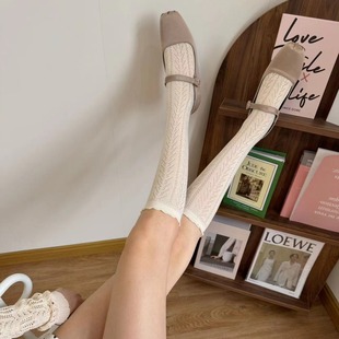 Summer new cotton thread hollow mesh wheat spike pile socks breathable agaric lace calf socks women