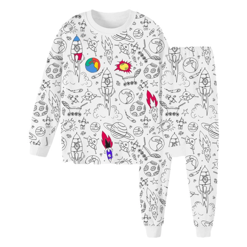 Трансграничные детские пижамы с граффити костюм цвет DIY Детские хлопковые раскраски пижамные наборы