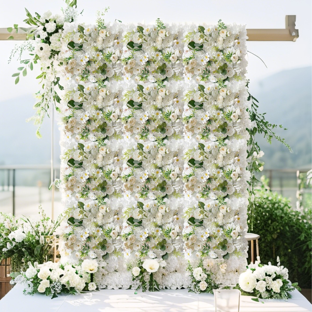 Decoración de boda transfronteriza pared de flores de simulación de flores de seda de jardín de Monet hortenida paisajismo diseño de fila de flores artificiales de alto nivel