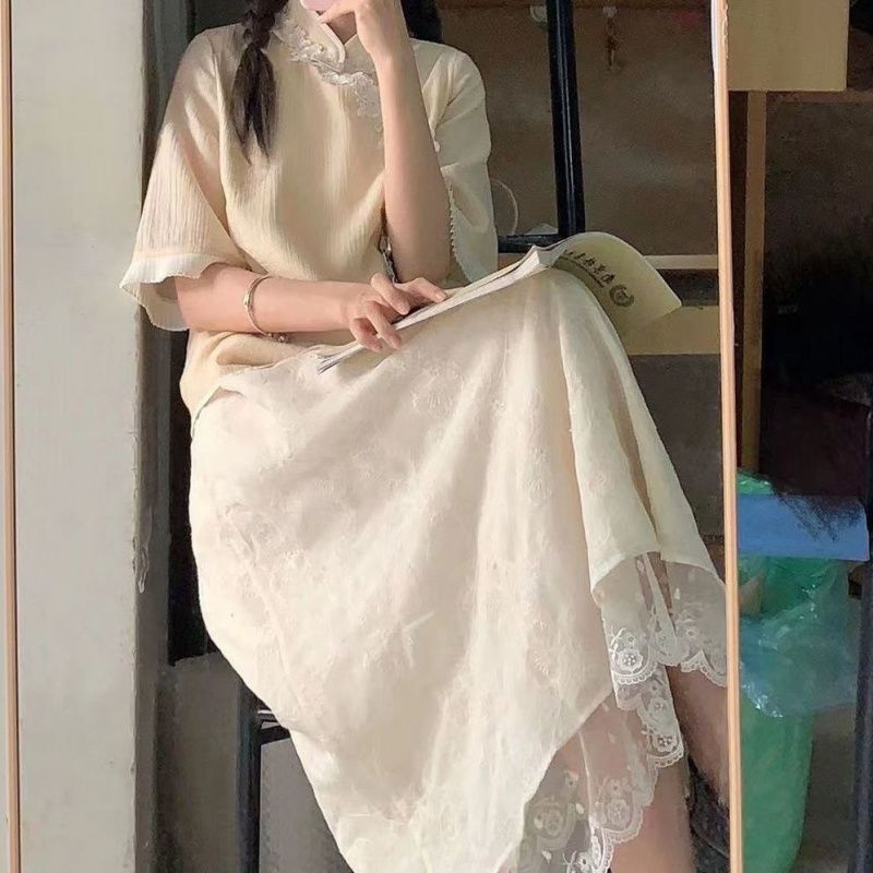 新中式国风上衣半身裙两件套装夏季改良汉服汉元素温柔系连衣裙子|undefined