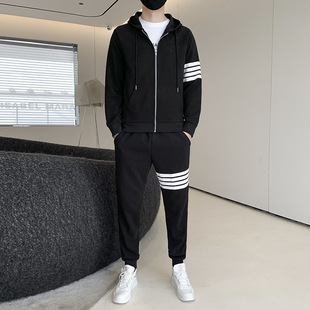 Sports Men's Casual Suit Autumn Coat Men's Sweatshirt Suit Striped Teenager Running Suit Two-Piece Set