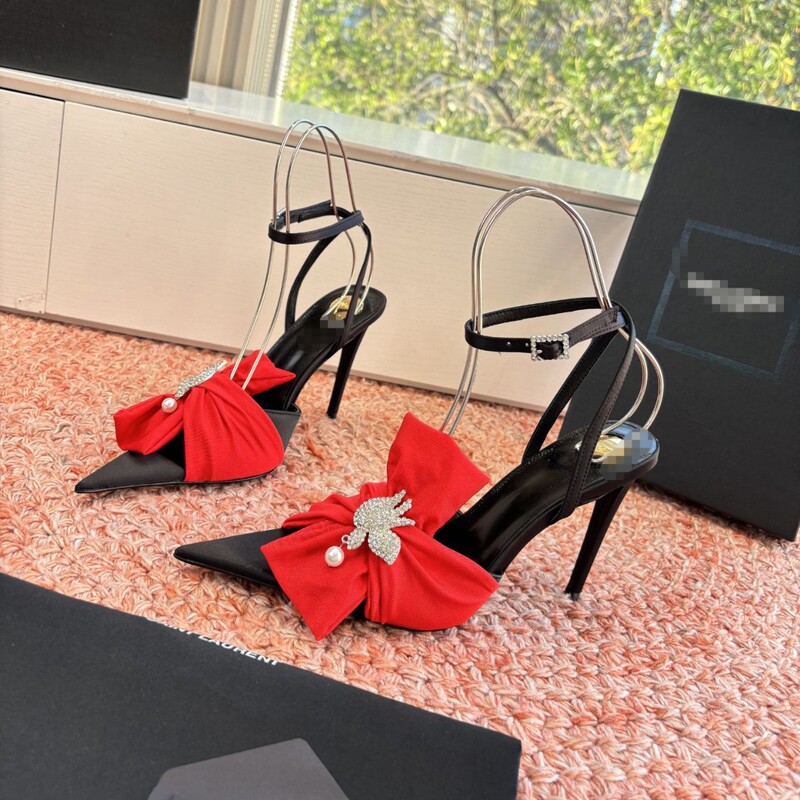 2026 Rose Same Style Bowknot Imported Silk One-Strap Fashion Sexy Rhinestone High-Heeled Sandals 2026 Rose Same Style Bowknot Imported Silk One-Strap Fashion Sexy Rhinestone High-Heeled Sandals