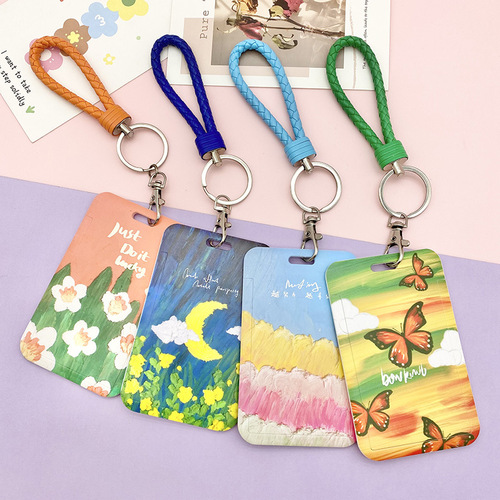 Oil painting scenery card set meal card student bus card school badge badge school badge protective cover transportation card strap lanyard