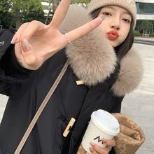 真狐狸毛领羽绒服女中长款过膝2025冬季新款宽松加厚时尚保暖外套