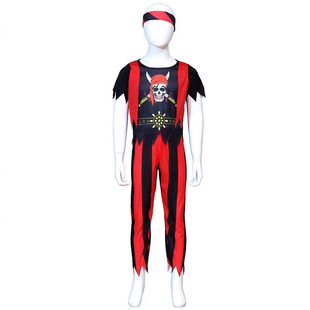Children's Pirate Cos Costume Boy Pirates of the Caribbean Stripesd Suit Halloween Dress up Holiday Performance Costume