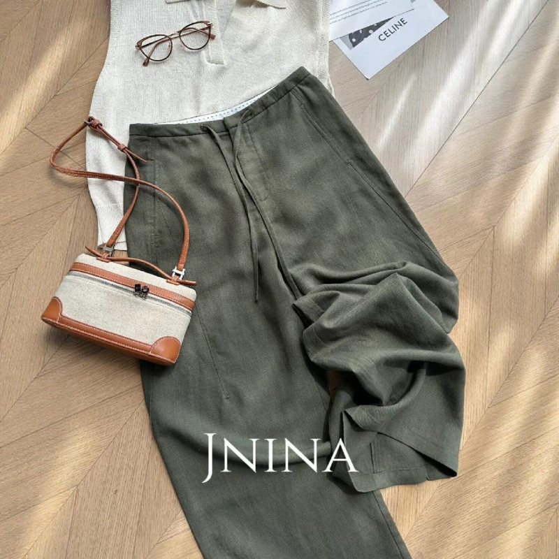 Highly Recommended! Old Money Style Rock Pine Green Linen Pants for Women, New Summer Model, High-Waisted, Loose-Fitting, Casual Wide-Leg Pants Highly Recommended! Old Money Style Rock Pine Green Linen Pants for Women, New Summer Model, High-Waisted, Loose-Fitting, Casual Wide-Leg Pants
