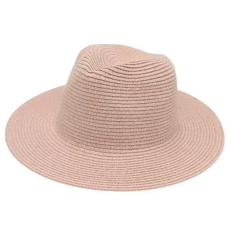 [跨境热卖纯色女士草帽巴拿马礼帽爵士帽沙滩防晒遮阳帽Wish Hats]
