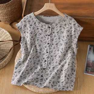 2025 New Cotton and Linen Sleeveless Shirt for Women, Summer Retro Style, Ruffled Edge Vest, High-End Cotton and Linen Tank Top