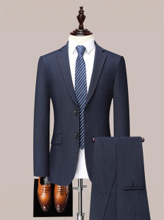 2025 New High-End Suit Men's Double Slit Single-Breasted Casual Business Stripesd Slim Suit Wedding Dress