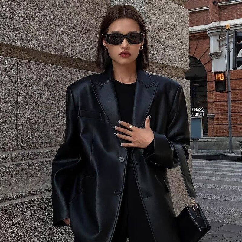 春秋小西装外套女皮衣秋冬季女装冬天外套加厚中长款显瘦机车女款|undefined