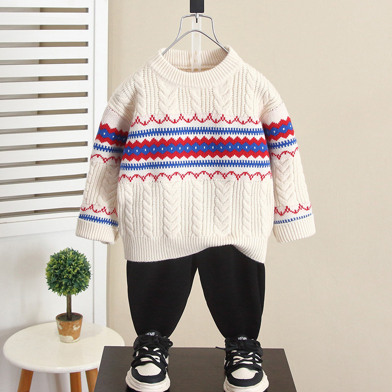 6695 suéter de cuello redondo para niños 2024 otoño e invierno nuevo suéter de lana de punto para niños top de invierno camisa de fondo para bebés