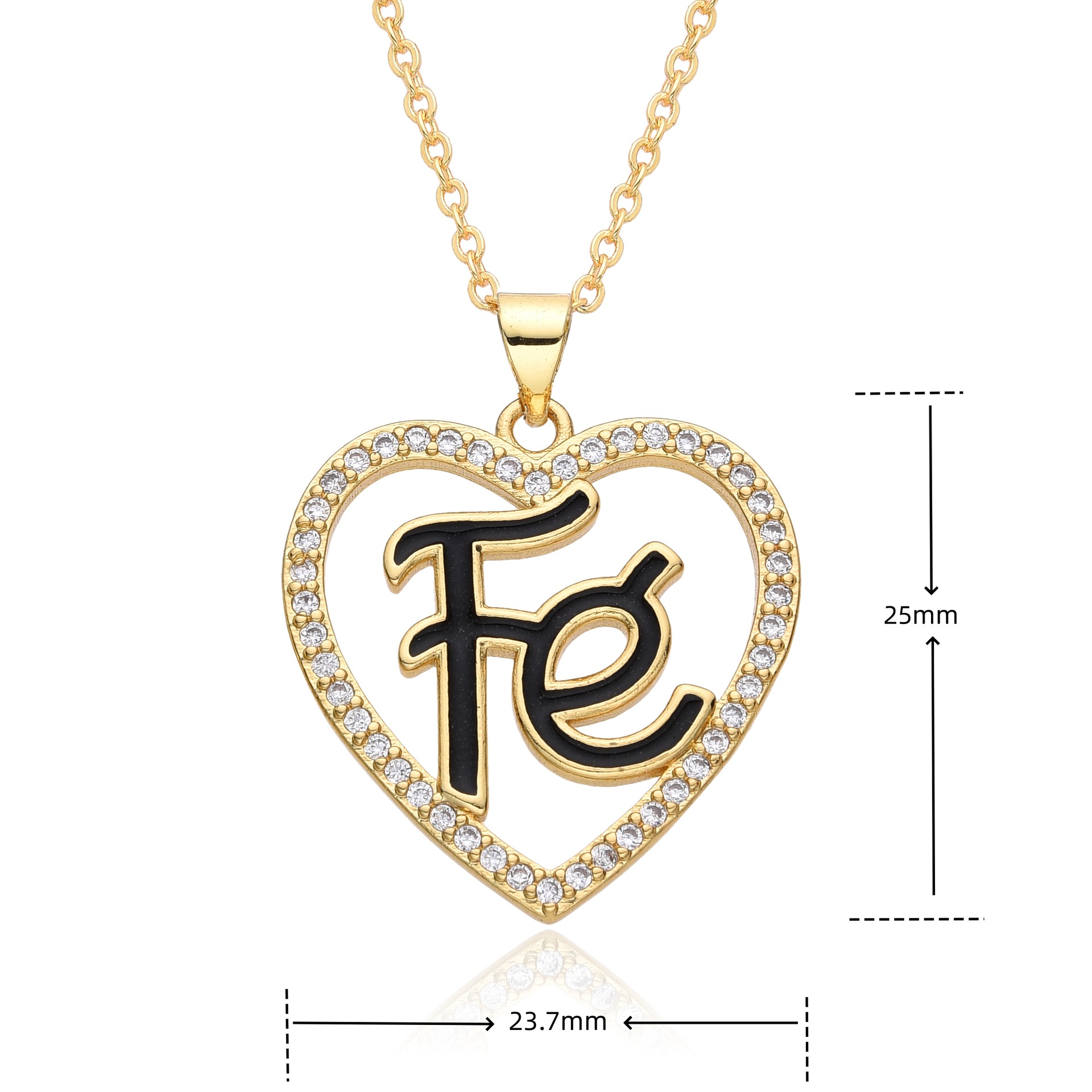 Enamel, Inlay Design Copper Cable Chain Enamel Inlay Letter Heart Shape Zircon Pendant Necklace