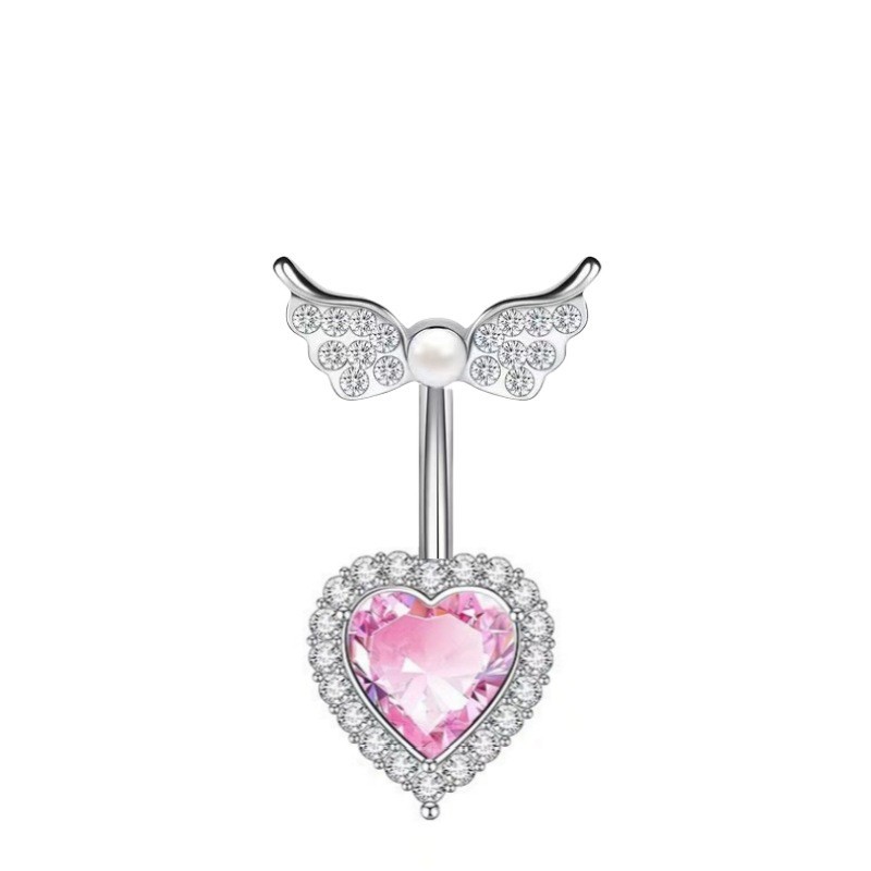 Heart-Shaped Navel Ring Wing Head Copper Inlaid Drop Zircon Belly Button Piercing Jewelry detail image 10